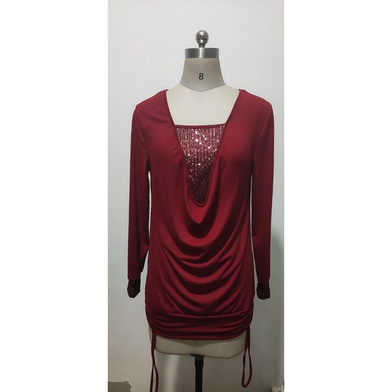 Damemote Uformell vår høst ensfarget trykk Langermet firkantet krage bluser og skjorter