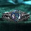 Vintage Black Color Flower Rings for Women Trendy Waterdrop Inlaid with Blue Stone Personalized Creativity Party Rings Jewelry