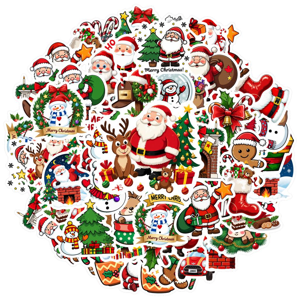 35pcs-70pcs Joyful Santa Claus Stickers Cartoon Christmas Teacher Reward Stickers Stickers For DIY Phone Laptop