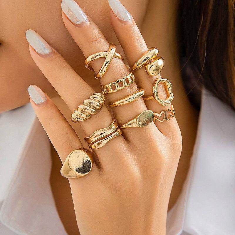 10 Pcs Vintage Minimalist Rings For Women Fashion Hollow Out Geometric Open Ring Daily Wear Party Decoration Jewelry Set Gifts