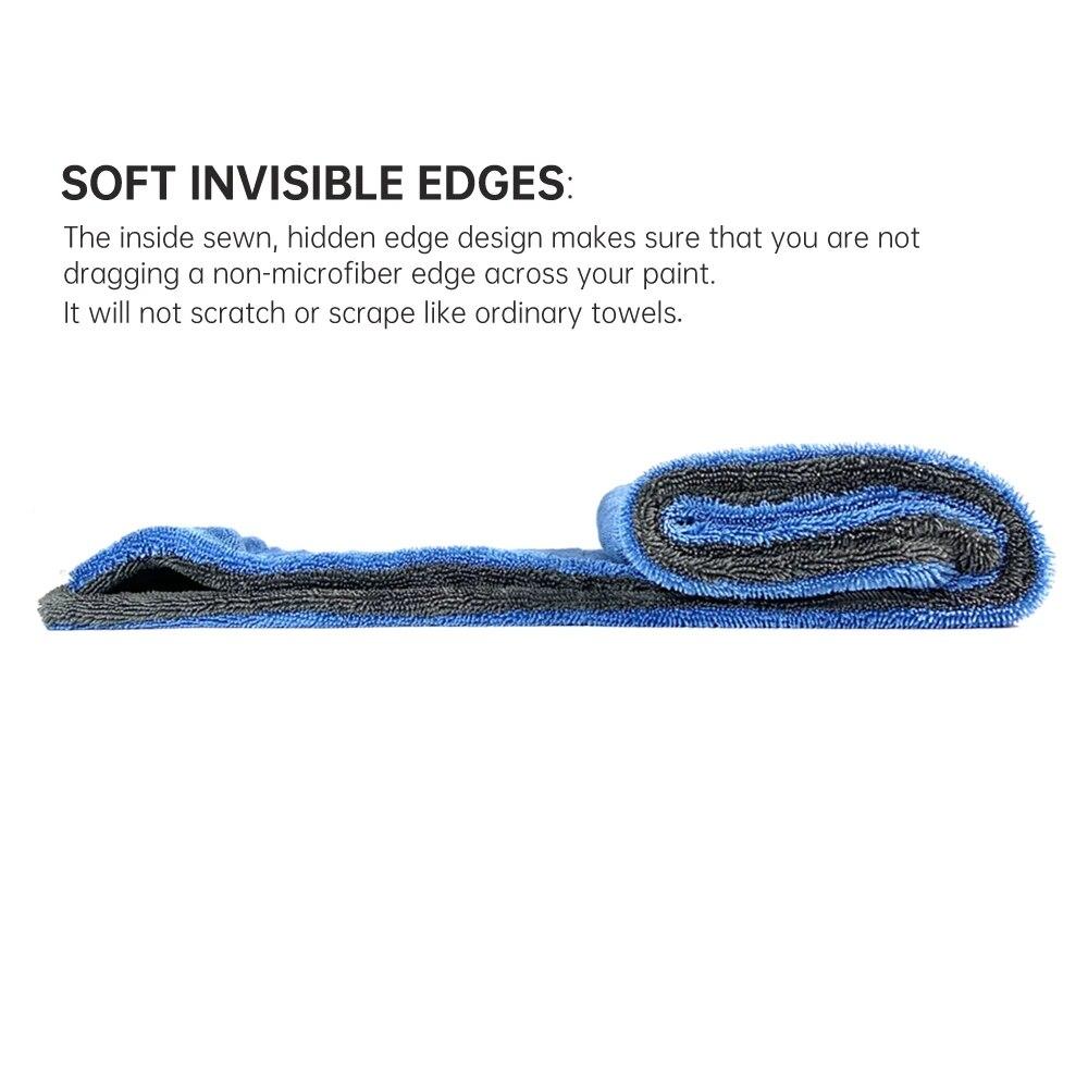 Детализация King 1200GSM микрофибра автомобильное сушильное полотенце с двойной скруткой — фото 12