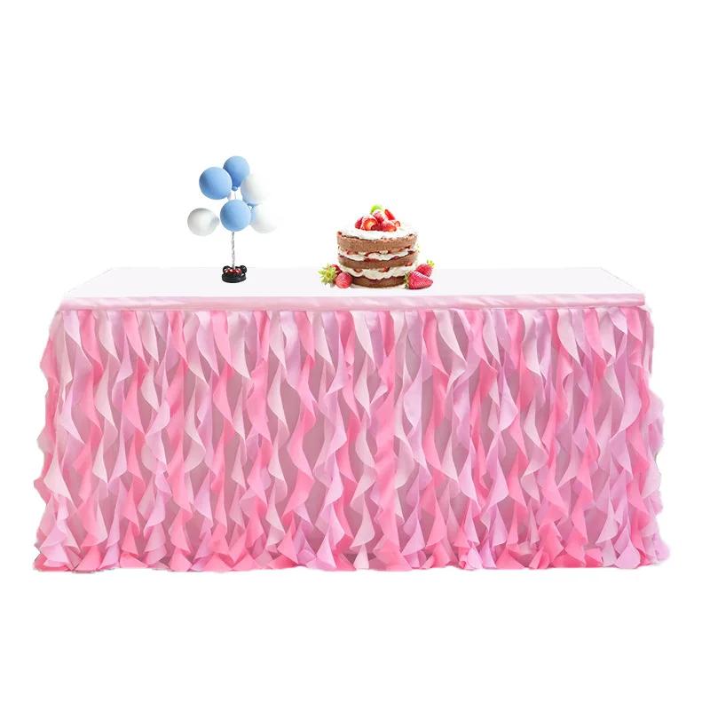 

Wicker table skirt party birthday wedding chiffon curly circumference dessert sign in gauze skirt 6FT 1.85mX0.77m світло-рожевий колір
