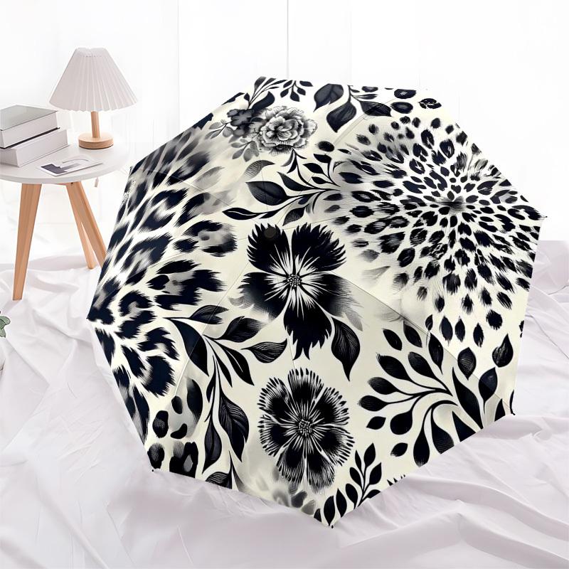 

1pc Black and White Floral Pattern Umbrella with Plastic Handle,Compact & Stylish,Suitable for All Seasons ptys26006