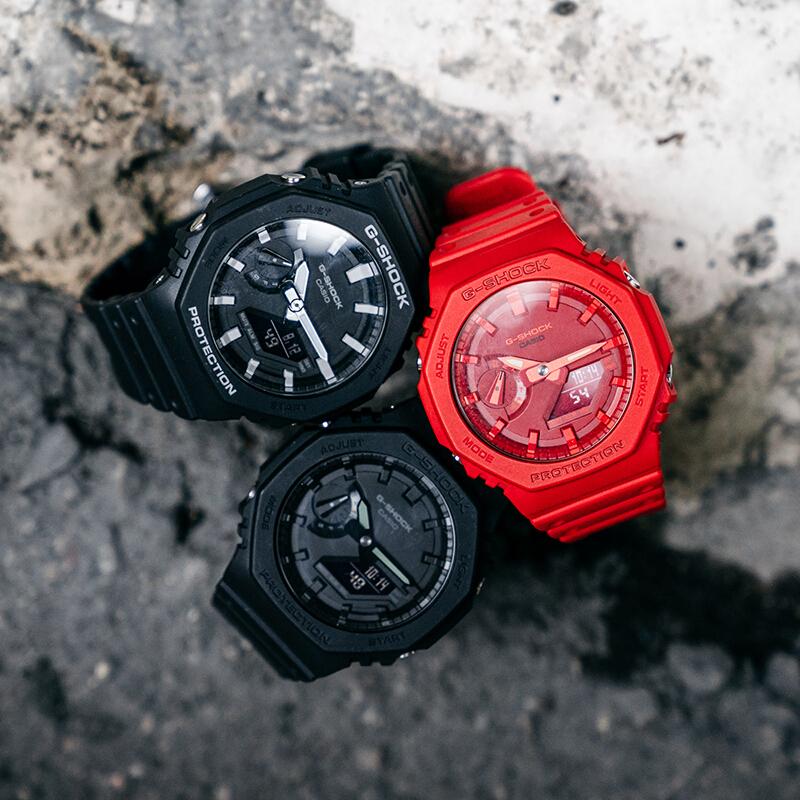 Casio Iron Man Color Coast Octagon Waterproof Quartz Movement Resin Strap Japanese and Korean Watch Men's Watch Red Dial GA-2100-4APR-person