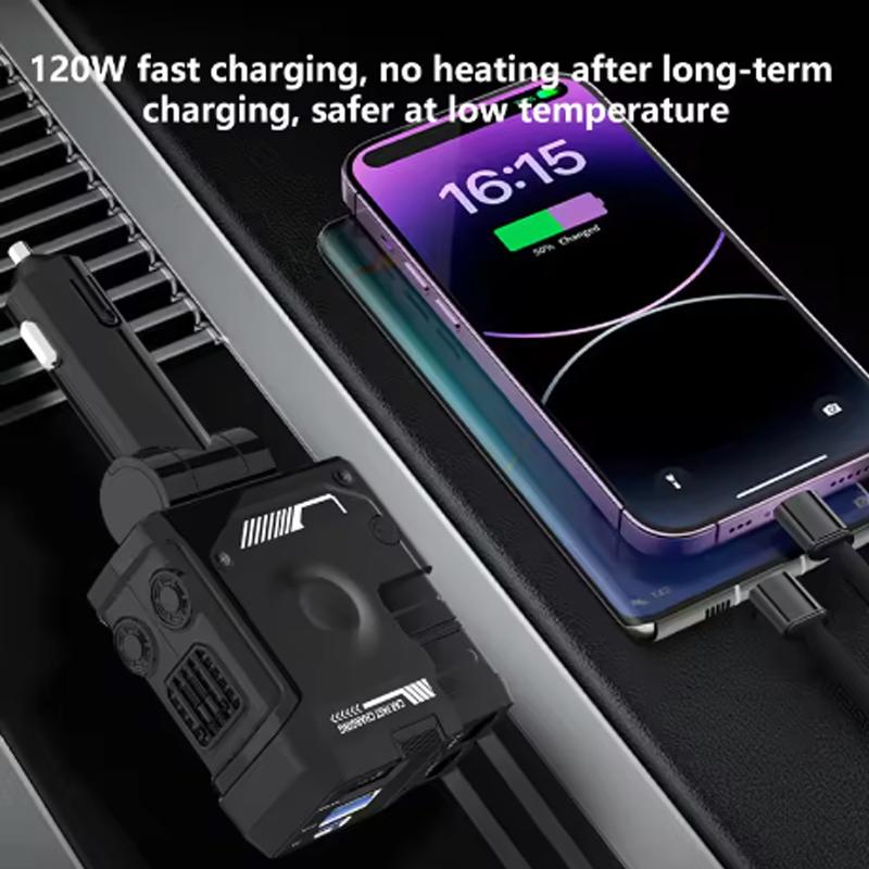 4 in 1 120W Fast Car Phone Charger Retractable Type-c Car Charger USB Car Charger for iPhone Android Galaxy Pixel TCL