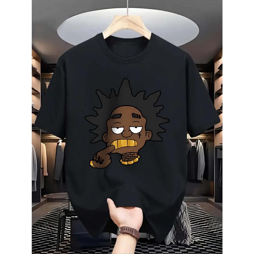 Herren Lässiges Sommer T-Shirt Lustiger Cartoon-Druck Normale Passform Rundhals Stretch Erwachsener Unisex Mode Top für Alltagskleidung