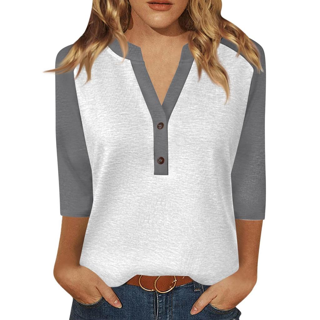 Women's T Shirt Print Button 3/4 Sleeve Daily Weekend Fashion Basic V- Neck Regular Top