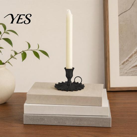 Wear-resistant Candlestick Wrought Iron Candle Holder, Vintage Metal with Frosted Matte Black Rust-Proof Durable Stand Finish, Handheld Design Holder