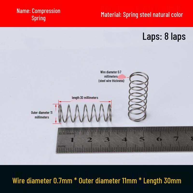 Druckfeder mit Rückstellfunktion aus Federstahl, 0,7 mm Drahtdurchmesser, 8-12 mm Außendurchmesser