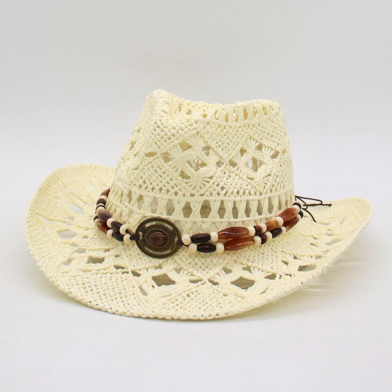 Breathable And Cool American Seaside Warped Edge Foreign Trade Jazz Top Hat Spring And Summer New Hollow Cowboy Hat Hand-Woven Straw Hat
