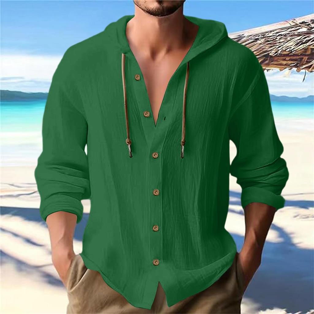 Men's Summer New Loose Print Long Sleeve Shirt Cardigan Beach Shirt