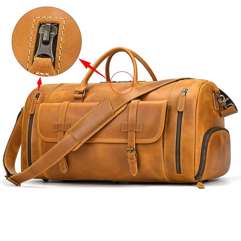 Crazy Horse Leather Travel Bag Men'S Leather Handbag One Shoulder Oblique Span Bag With Shoes Cowhide Luggage