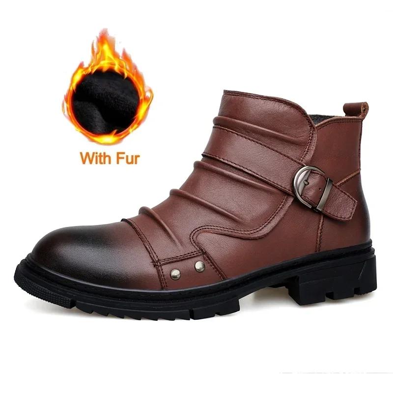 Italská vysoká kvalita Módní pánské boty z pravé kůže Módní ležérní ploché designové outdoorové polokozačky Chelsea s kulatou špičkou pro muže