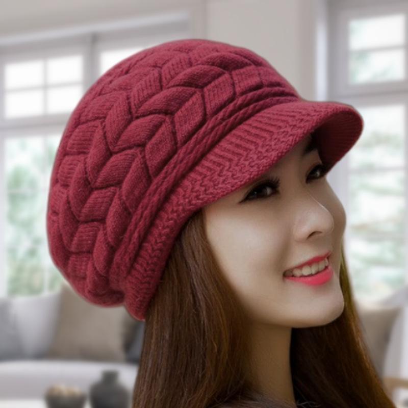 Women's Retro Knit Winter Hat with Visor - Warm for Cold Weather, Running, Camping, Walking, and Skiing