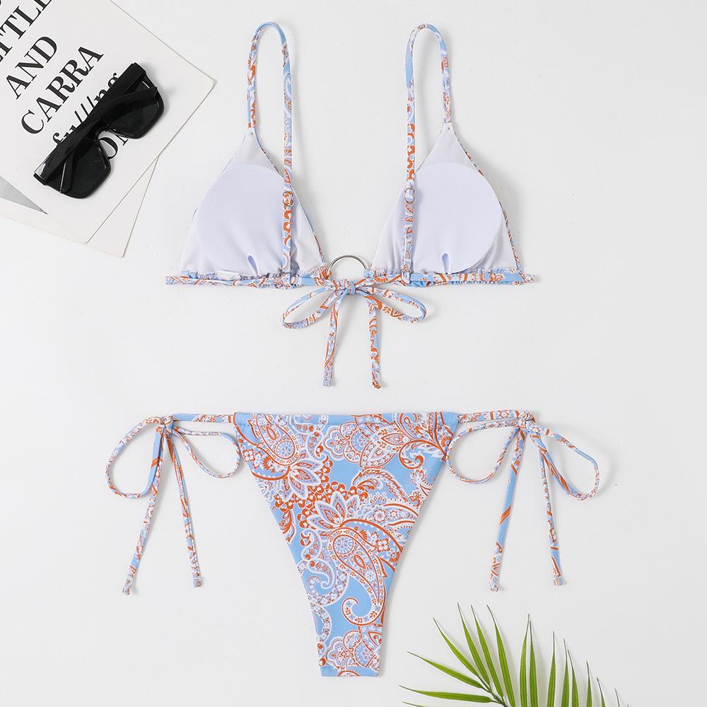 2023 Europäischer & Amerikanischer Damen Dreieck Schnürung Ringdruck Kreuz Cutout Sexy Bikini