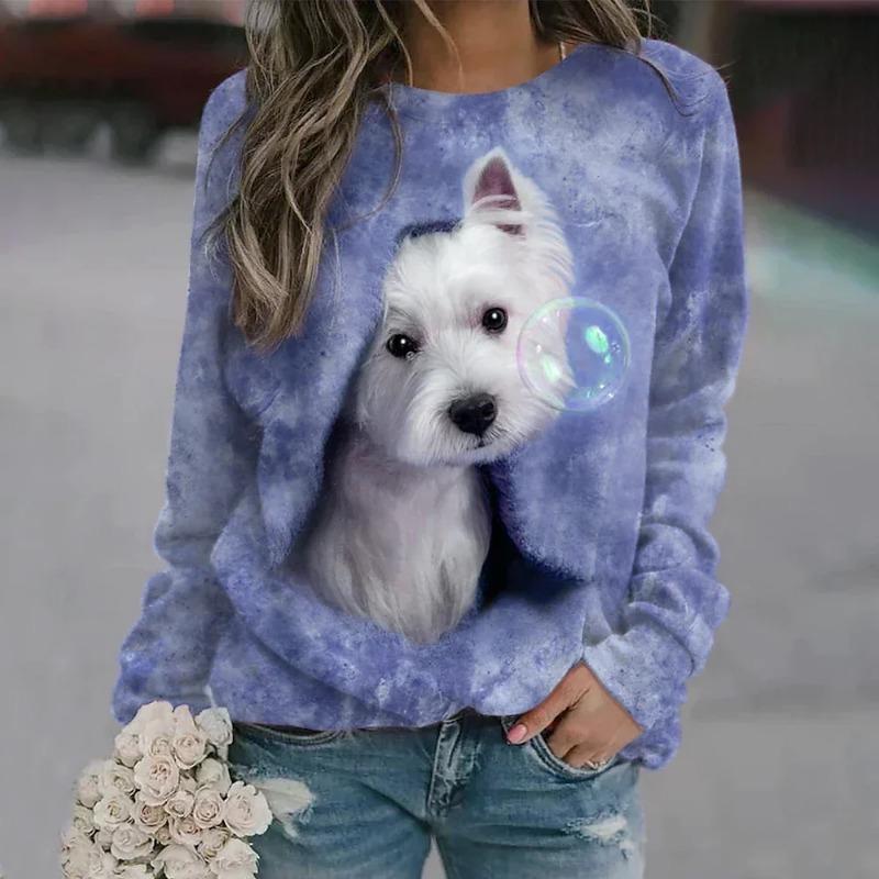 Women's 3D Pullovers O-neck Long Sleeve Cat Puppy Fashion Animal Cute Pet Print Hoodies Large Casual Street Wear Oversize Sweatshirt Ootd