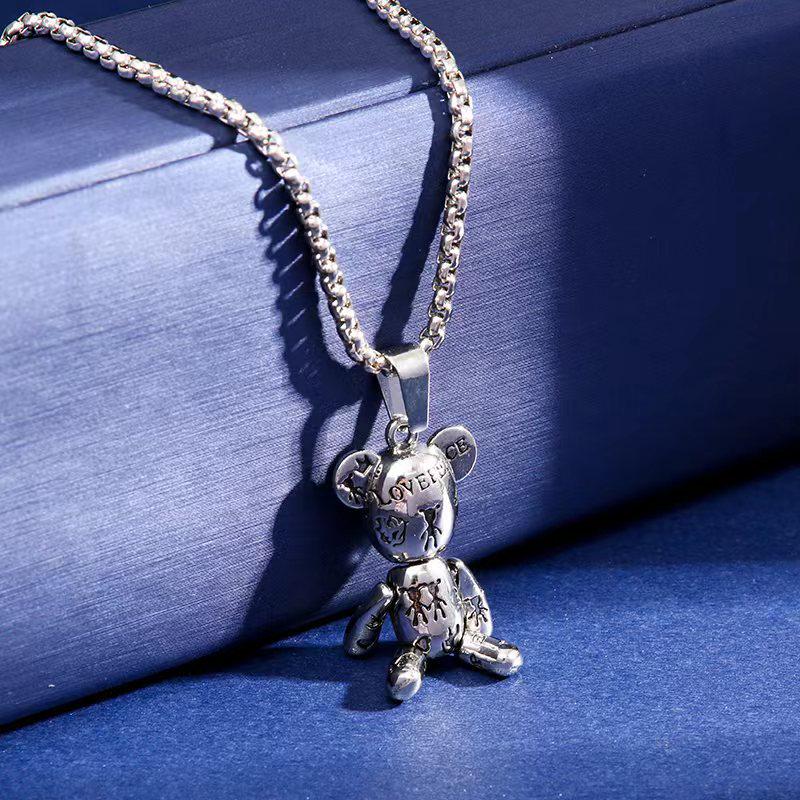 

Movable Violent Bear Hip-Hop Men s Titanium Steel Necklace