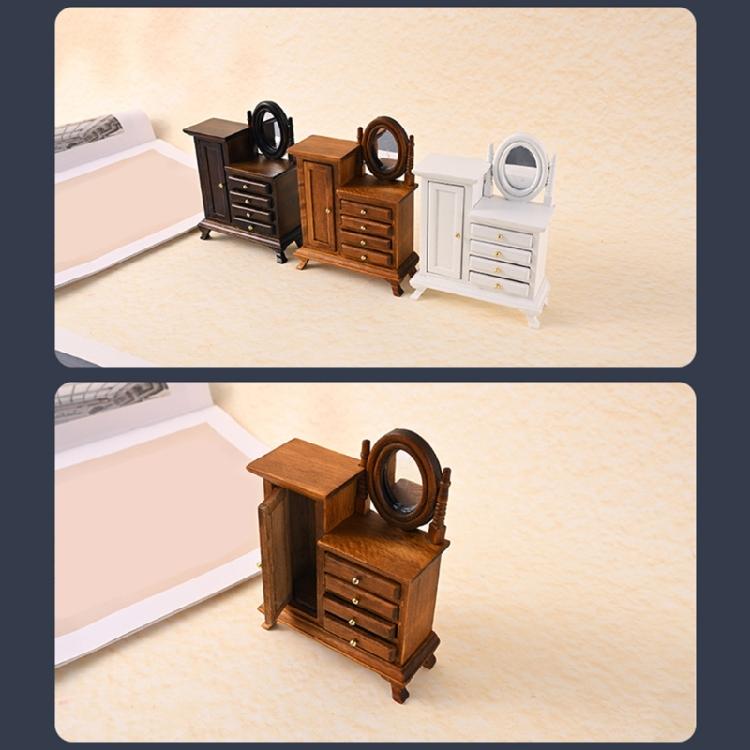Dollhouses Furniture 1/16 Wood Dressing Table with Working Drawers and Cabinet for Craft Model Project Scene Decoration