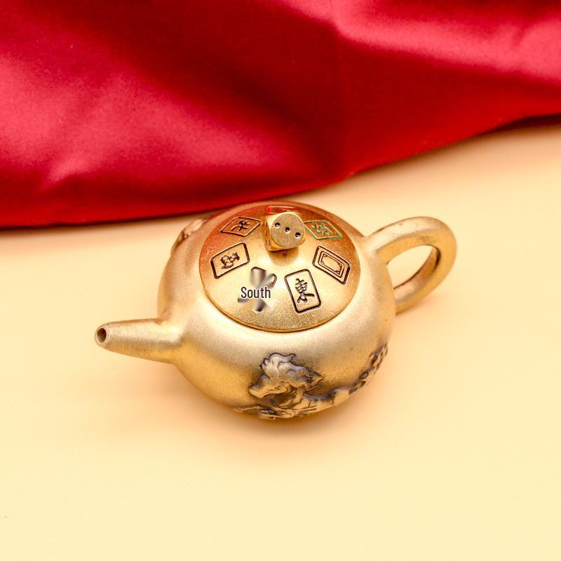 Brass Mahjong Hu Teapot with Creative Turn Handle Ornament