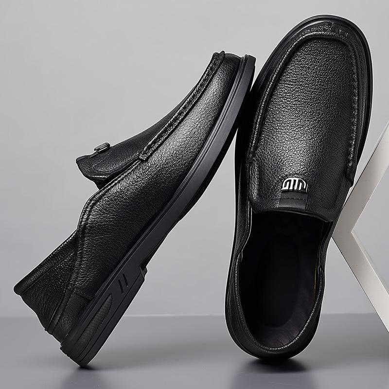 New autumn sheepskin men's beanie shoes genuine leather loafers men's casual leather shoes high-end single shoes round head men's shoes