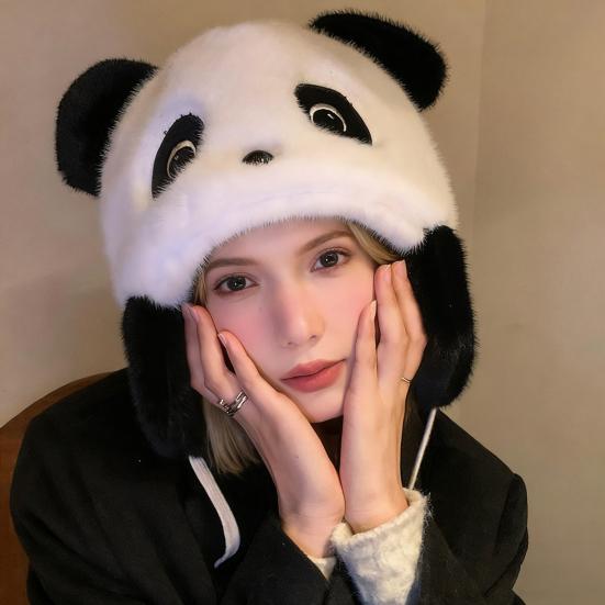 Winter Riding Hat Panda Shape Thickened Warm Hat Face Shape Modification Windproof Ear Protection Plush Hat