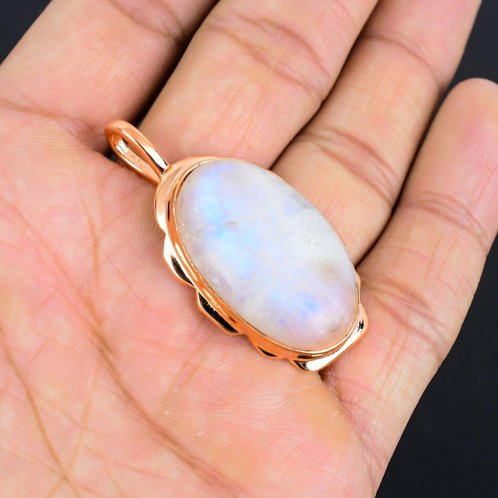 Rainbow Moonstone Gemstone Copper Handmade Jewelry Pendant For Women