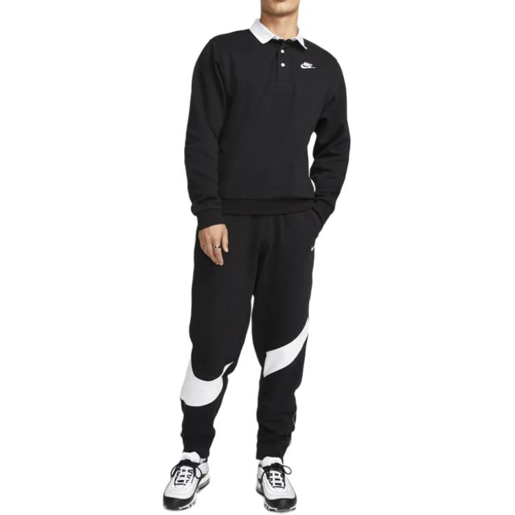 Nike Club Fleece Color-Block Kragen Logo Langarm Poloshirt Herren Oberteile Schwarz DX0538-010