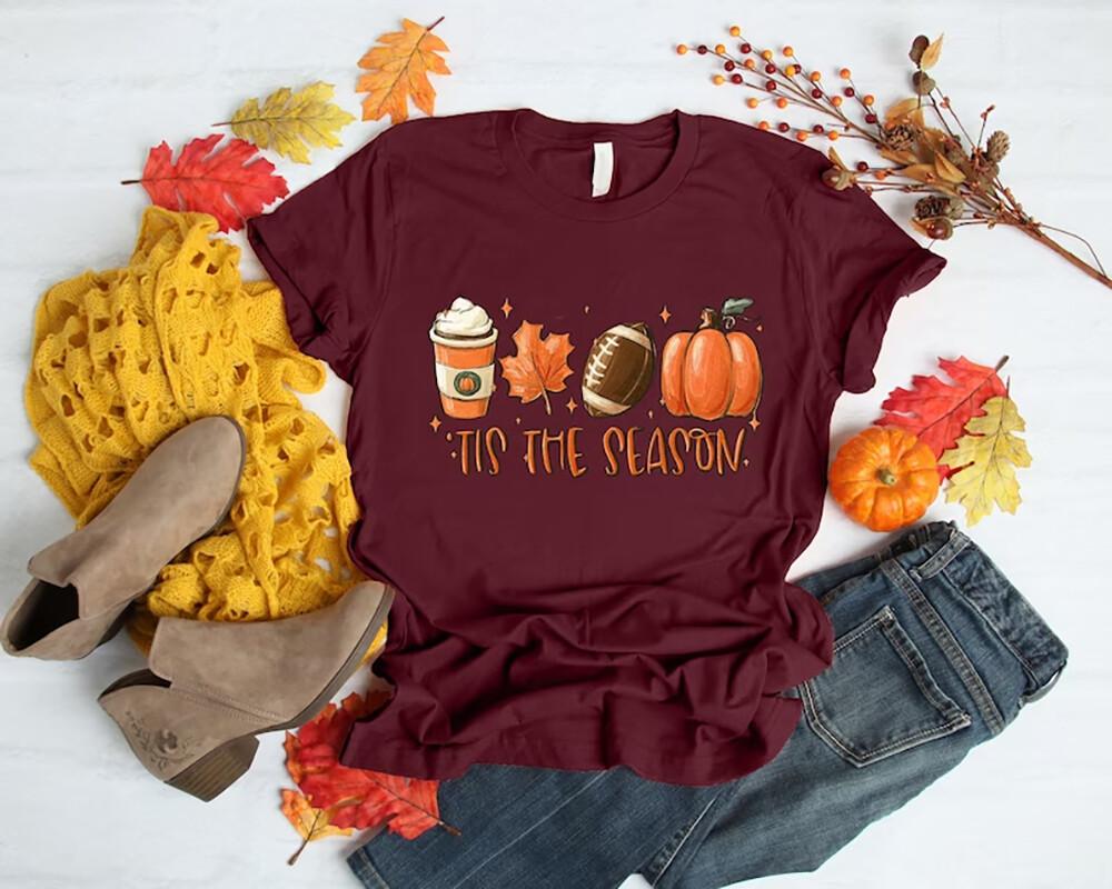 Tis The Season Fall Coffee Shirt Pumpkin Latte Drink TShirt Gift For Men Women