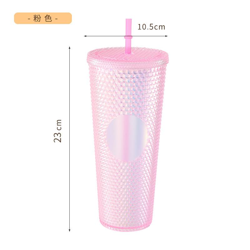 1PC 710ML Straw Cup with Lid Studded Finish Double Wall Coffee Mugs Plastic Studded Durian Tumblers Cold Bling Cup Customized