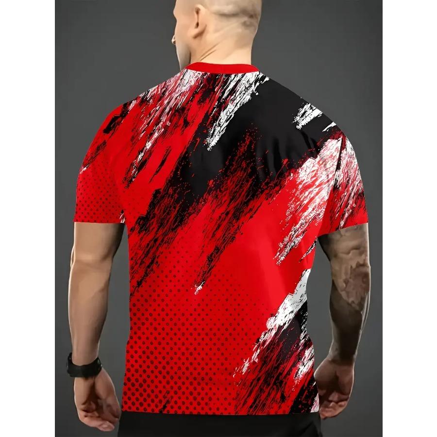 Men Cool Contrast Color 3D Print T-shirts for Tie Dye Stretch Polyester Sportwear Short Sleeve Tops Summerwear