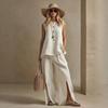 Amazon Cotton and Linen 2026 Summer Women's Sleeveless Trousers Shirt Pants Two-piece Set Sleeveless Loose Two-piece Set