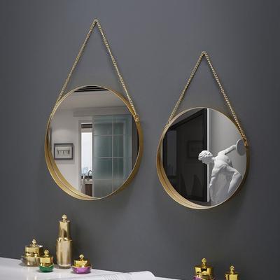 Wrought Iron Nordic Decorative Mirror Round/Hexagonal/Rectangle Ornament Creative Makeup Mirror Single-sided Metal Chain