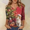 3/4 Sleeve Shirts For Women Print Christmas Tees Blouses Casual Plus Size Basic Tops Pullover