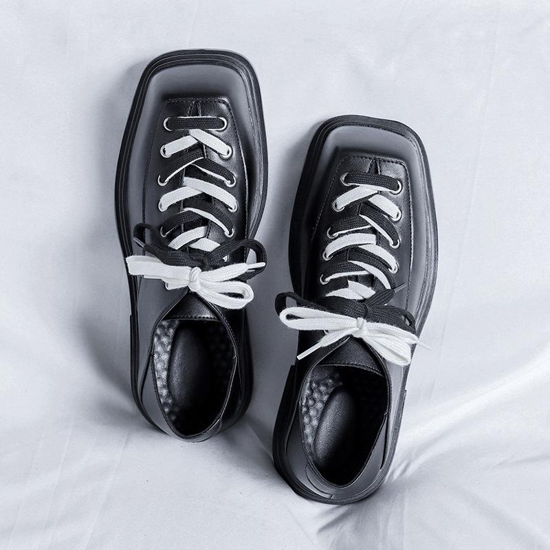 

Интернет знаменитости квадратная голова кожаные туфли мужские британский стиль усиленный деловой повседневный кекс толстая подошва нишевый ретро модные туфли 59259-R 38 чёрный