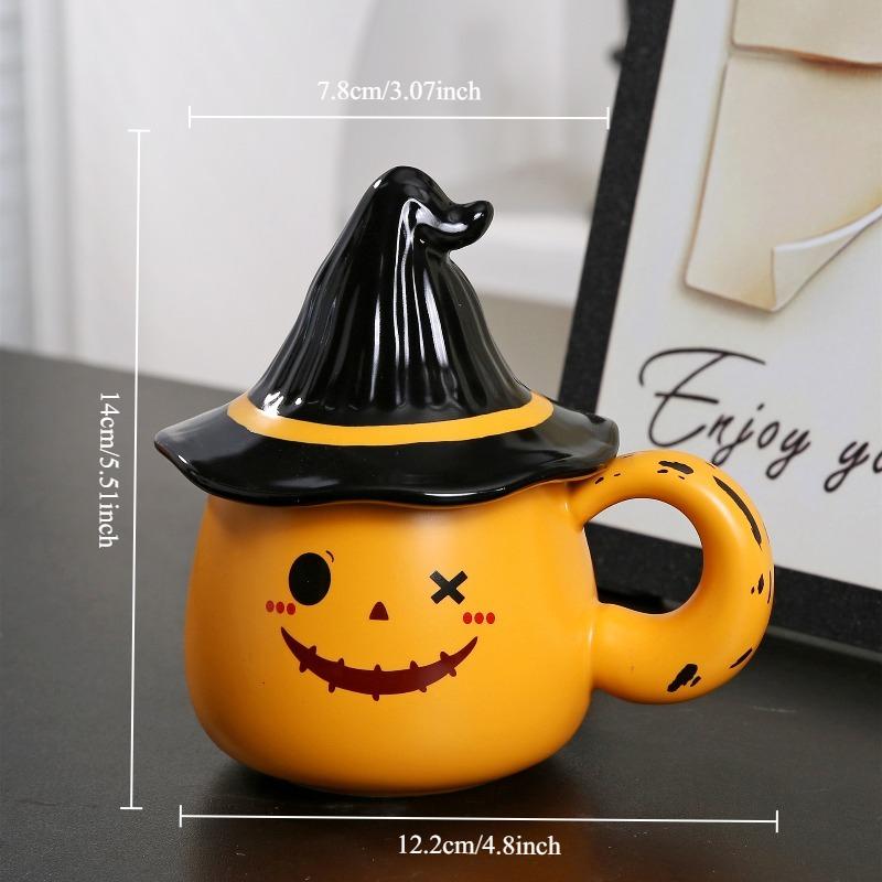 

Креативная керамическая кружка на Хэллоуин с крышкой, чашка для кофе с привидением, студенческая чашка для завтрака и молока with lid оранжевый