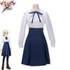 Anime Fate Stay Night Saber Altria Daily Blue White Dress Wig Cosplay Costume Anime Role Play Halloween Performance Outfit