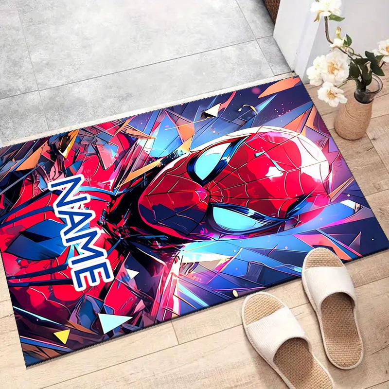 Custom Spider Man Mat Personalized Name, Polyester Washable Indoor Entryway Rug, Gift for Christmas, Easter, Thanksgiving Day