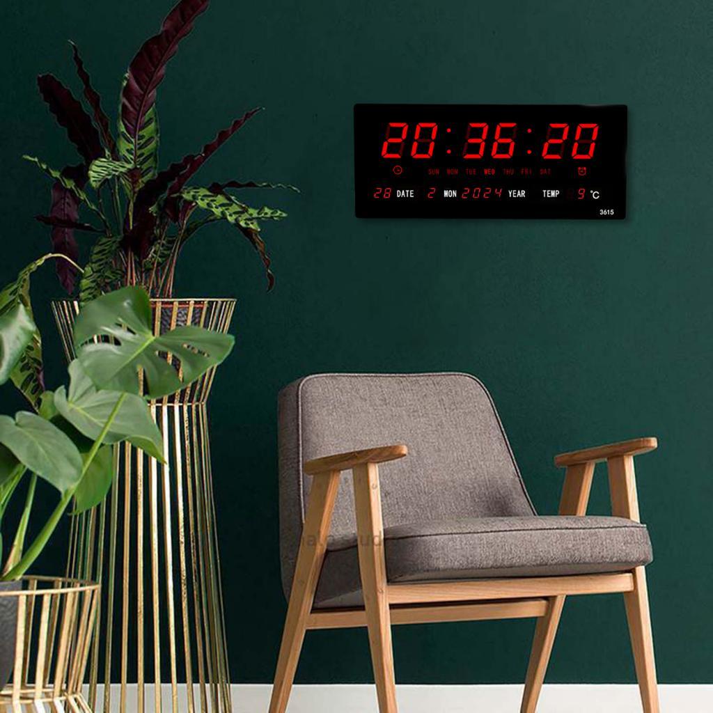 Rectangle Large LED Display Digital Clock with Date Week Wall Mounted Alarm Clock for Living Room Bedroom Classroom Home