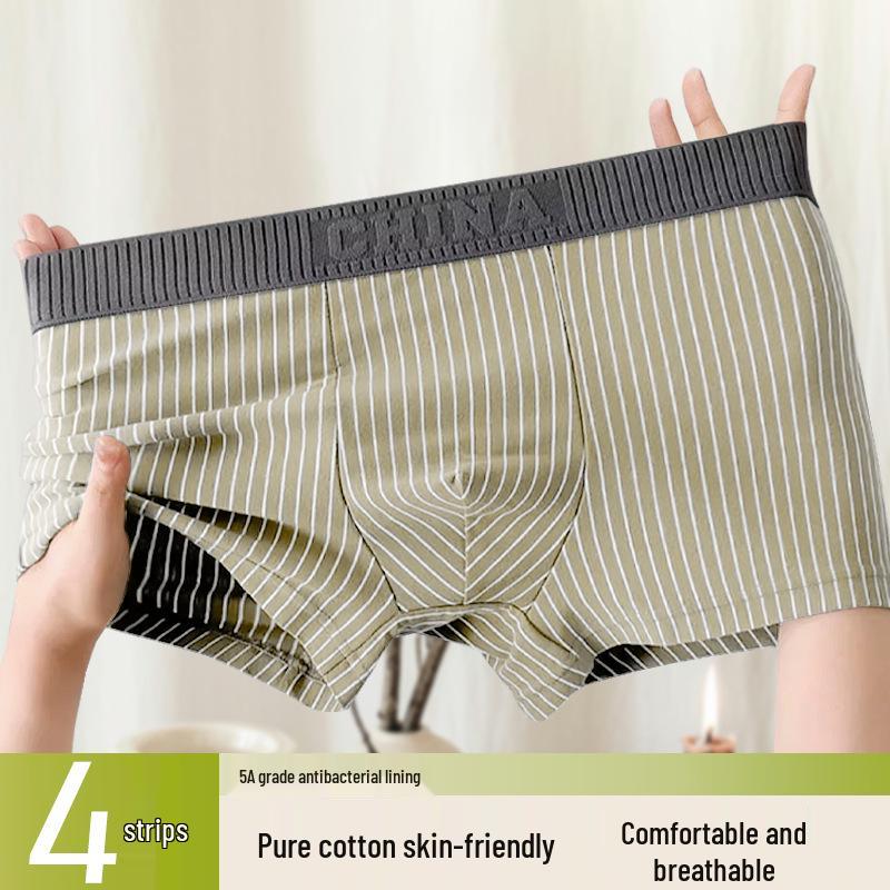 Men's Striped Cotton Boxer Briefs - Antibacterial & Breathable for All Seasons