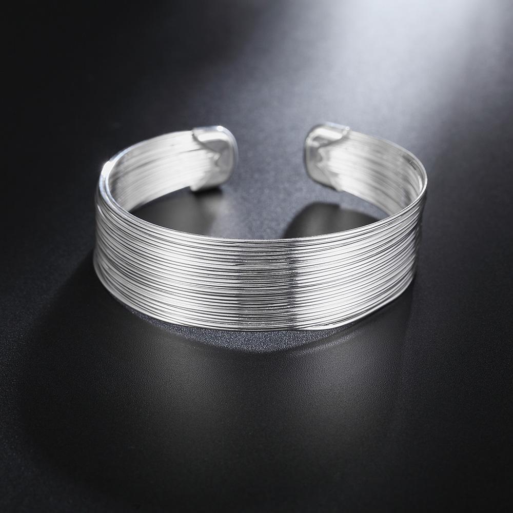 Trend Brands 925 Sterling Silver Cuff Bracelets for Women Lines Bangles Fashion Wedding Party Jewelry Christmas Gifts