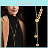 Elegant Long Geometric Titanium Steel Necklace For Women With Stylish Tassel Design