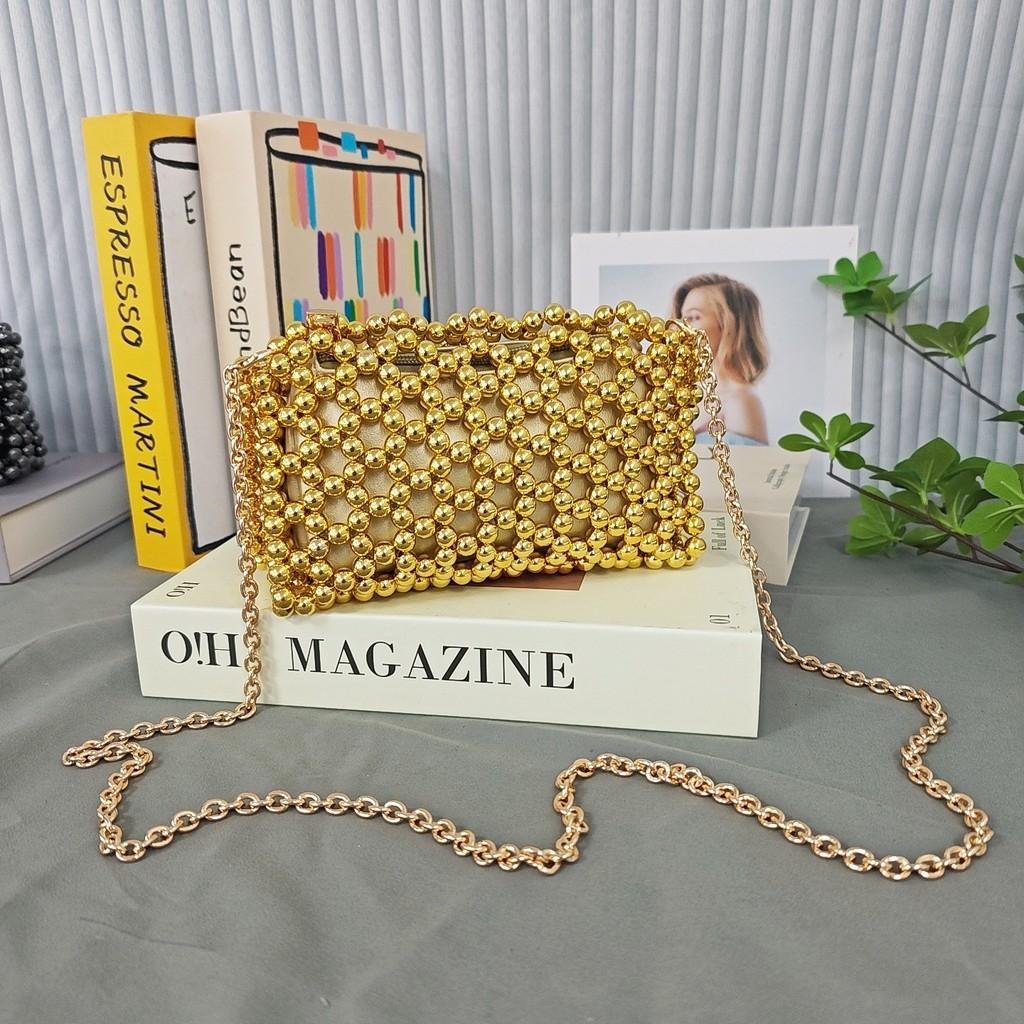 Acrylic Beaded Handwoven Clutch Bag With Zipper Closure For Daily Fashion