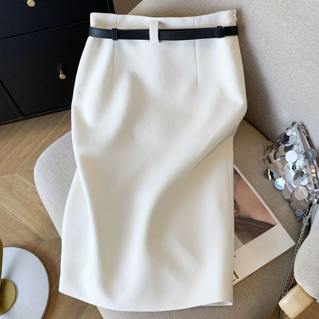 Premium Office Lady Pencil Skirt Women Spring Summer Elegant Beige Bodycon Hip Skirt Workwear