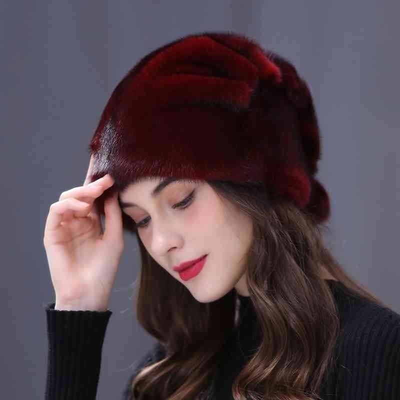 New Winter Imitation Mink Hat Women's Cold Protection and Warmth Winter Bag Head Ear Protection Top Hat Fashion Middle-aged and Elderly Mother