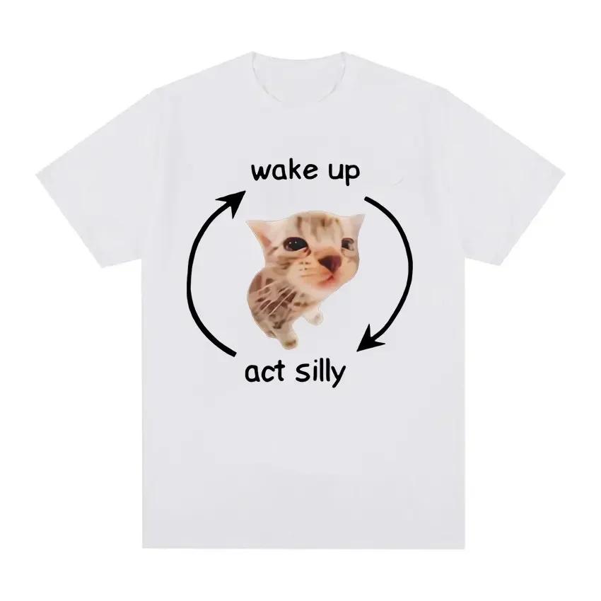 Cute Cat Silly Meme Graphic T Shirt Funny Cute Cat Print Short Sleeve T-shirt Men Women Casual Oversized T Shirts 4XL