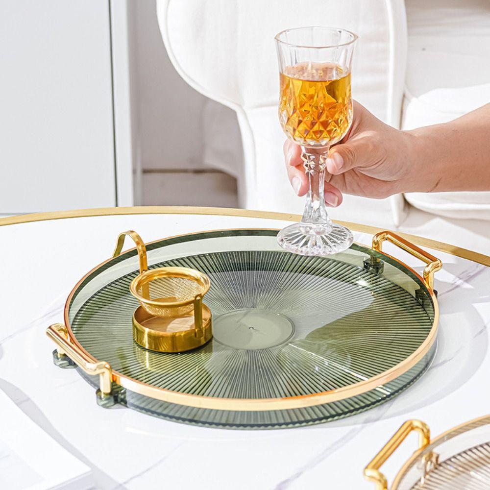 Removable Handle Tea Cup Storage Plate Plastic Aromatherapy Tray Living Room Fruit Tray  Snack