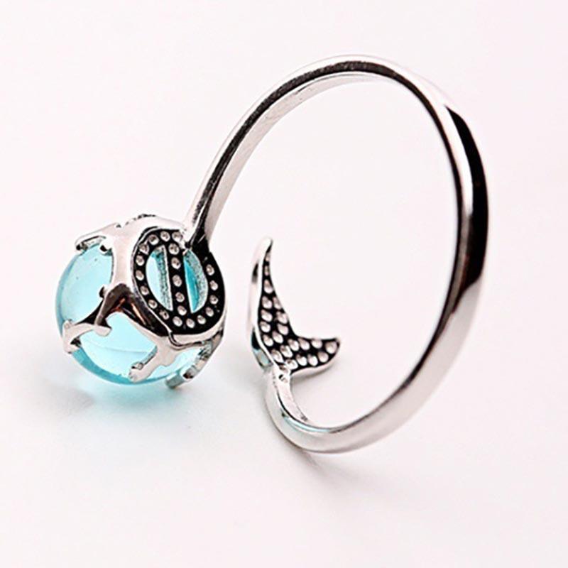 BELLA BOX Blue Crystal Mermaid Bubble Open Rings For Women Wedding Birthday Gift Fashion High Qualtiy Jewelry