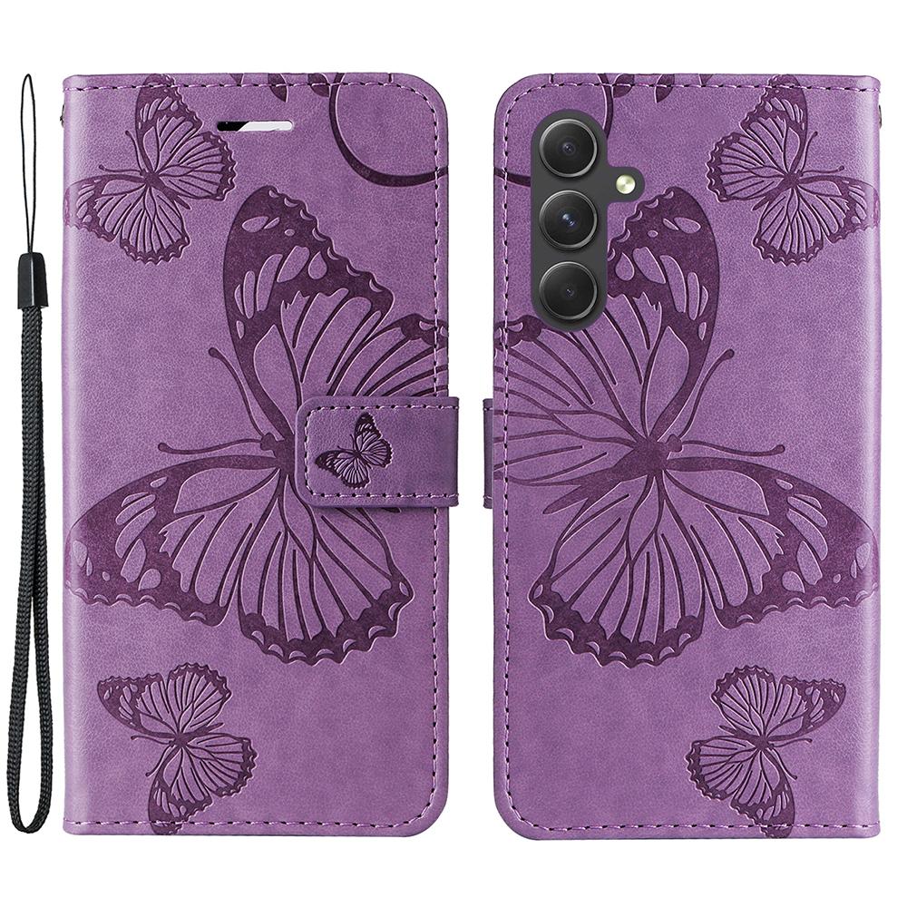 

For Samsung Galaxy A55 5G Wallet Case Floral Butterfly Imprinted Leather Phone Cover Stand Purple