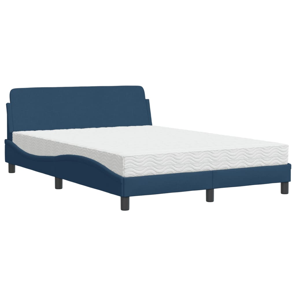 Vidaxl Bed With Mattress, Blue, 140X190 Cm, Upholstered