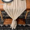 1pc Bohemian Polyester Table Runner - Beige & White Ruffled Design, Rectangular Fabric with Elegant Floral Accents for Weddings, Parties